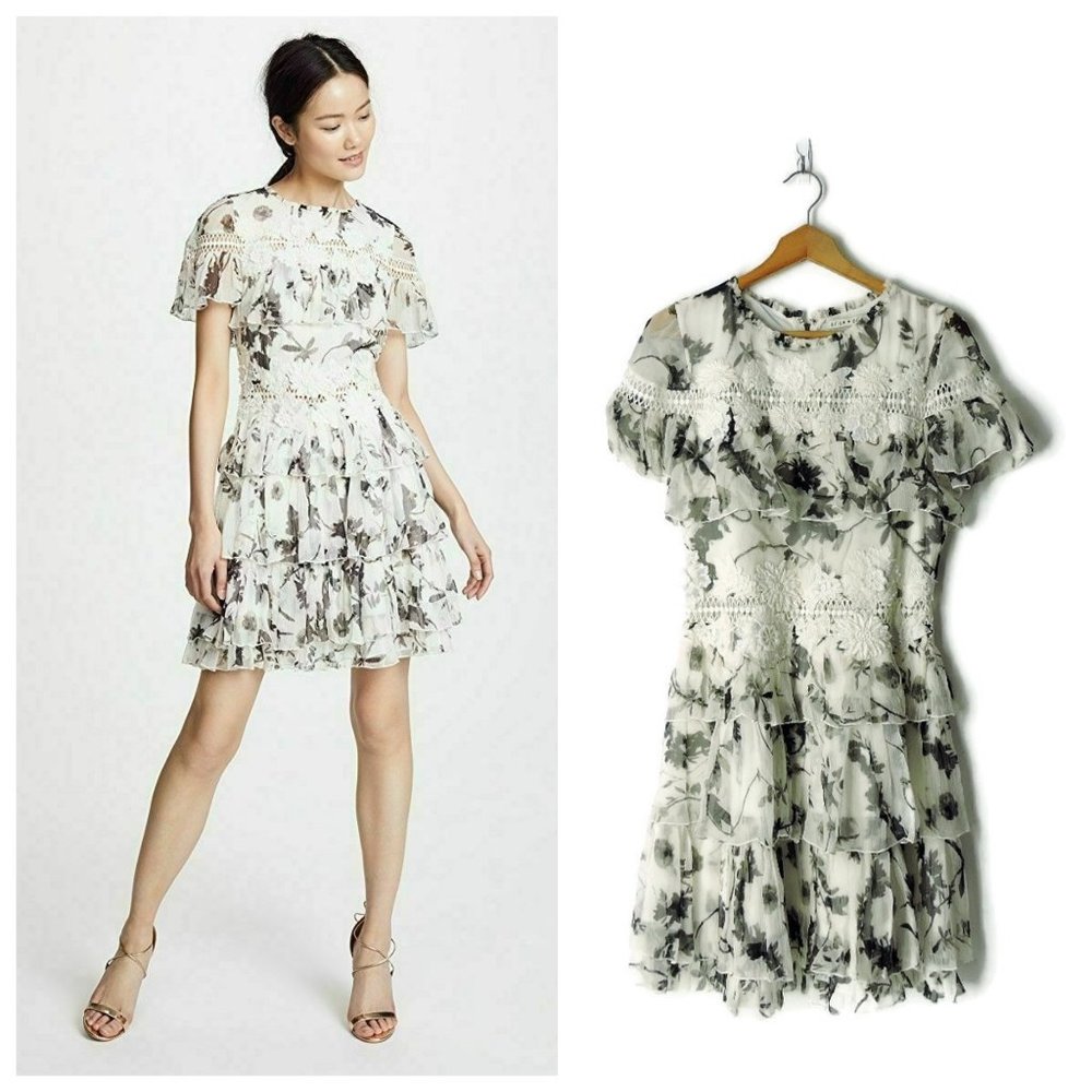 Alice + Olivia Paola Ruffle Dress Tiered chiffon ruffles embroidery floral